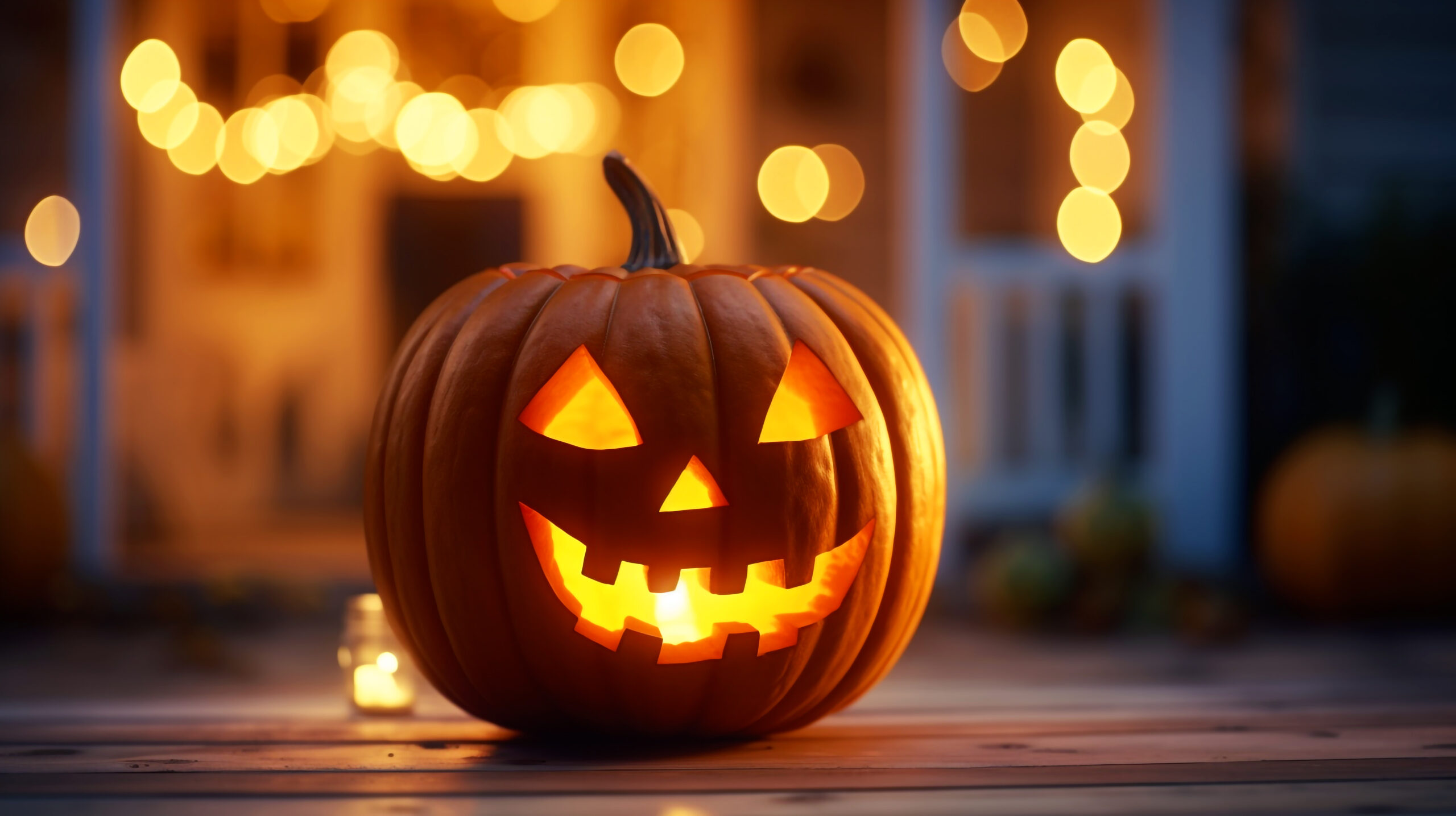 Halloween pumpkin lantern decorating a home entrance